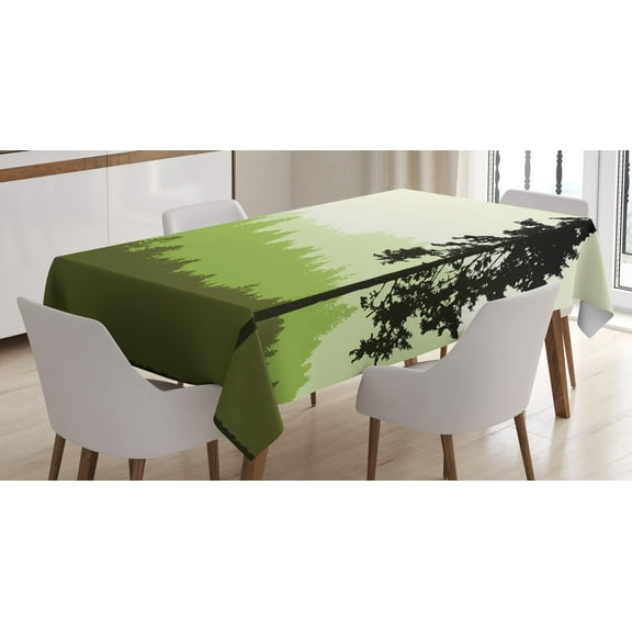 Ambesonne Nature Tablecloth Rectangular Table Cover, Pine Tree Silihouette, 52"x70", Lime Green Army Green
