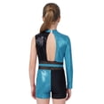 thumbnail image 3 of TiaoBug Gymnastics Leotard for Girls Cheerleading Outfit Sequin Color Block Short Jumpsuit Tumbling Biketard Light Blue 6, 3 of 7
