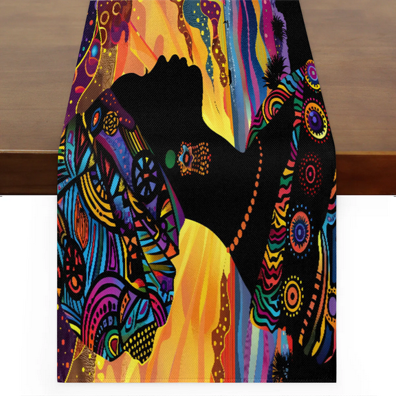 Qzaxky Table Runner Boho Table Runner African Style Ethnic Print Bohemian Boho Outdoor Table Runner Decoration for Indoor Outdoor Home Dinner Party Wedding Decor 13 x 36 Inch