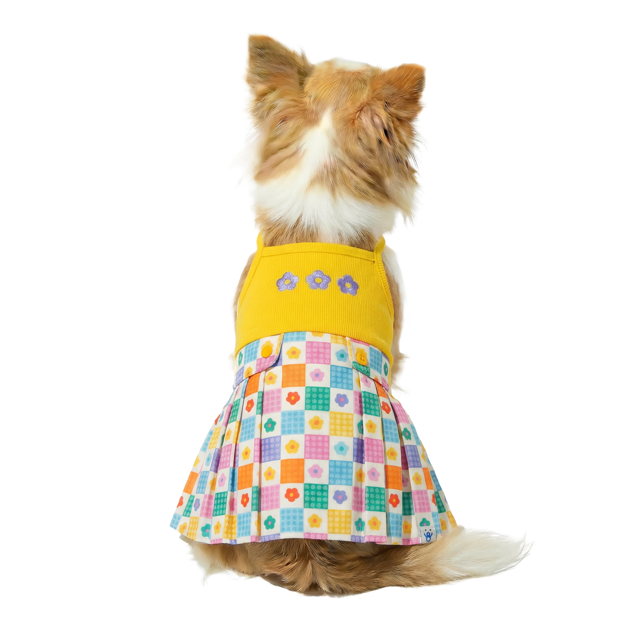 Oodles Yellow Floral Pleated Retro Spring Dog Dress, XS