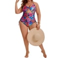 thumbnail image 5 of Agnes Orinda Women's Plus Size 1 Piece Swimsuit Print Cross-Back Straps Tummy Control Bathing Suit Cutout Monokini Swimwear 2X Pink Orange Floral, 5 of 8