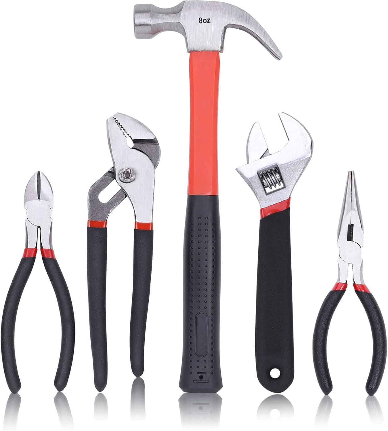 215-Piece Home Repairing Tool Set with 12-Inch Wide Mouth Open Storage Bag,Household Hand Tool Kit,Red