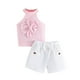 thumbnail image 1 of Odeerbi 9M-5Y Niñas Conjuntos de Verano Algodón Halter Tops Pantalones Cortos Conjunto de Dos Piezas Flor Sin Mangas Lazo, 1 of 9