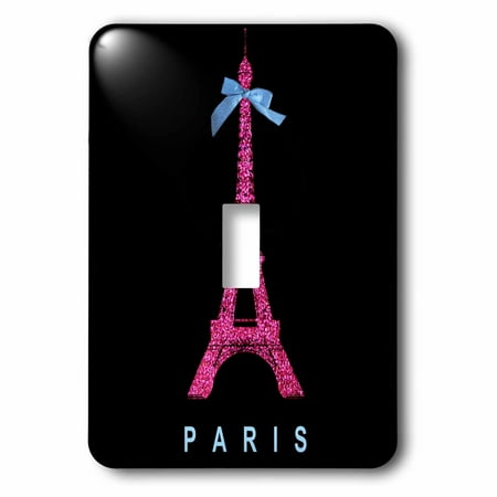 France Outlet 3dRose Hot Pink Paris Eiffel Tower from France with girly blue ribbon bow - Black Stylish Modern France, 2 Plug Outlet Cover ()