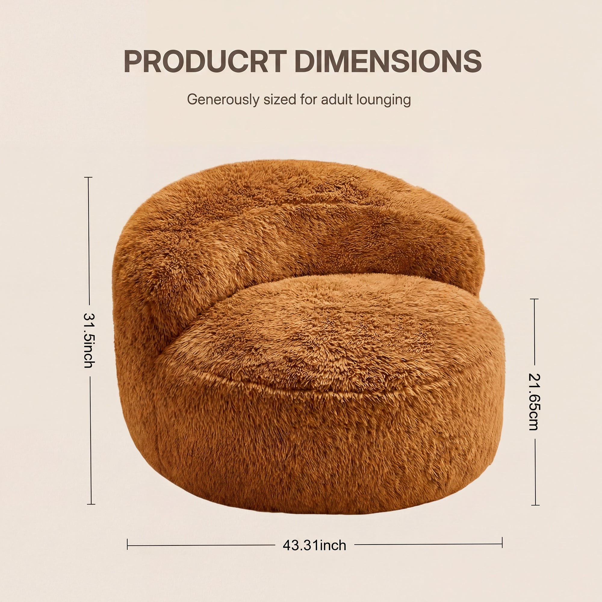 Fulsmile Bean Bag Chair Large Plush Chairs for Adults Giant Beanbag Chair Bean Bag Sofa with Stuffed Memory Foam Oversized Bean Lounger Chair for Reading Gaming Relaxing, Caramel