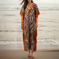 thumbnail image 2 of Robes pour Femmes Col en V Imprimé Maillot de Bain Robe de Plage Grande Taille Robe Grande Taille Marron Taille Unique, 2 of 7