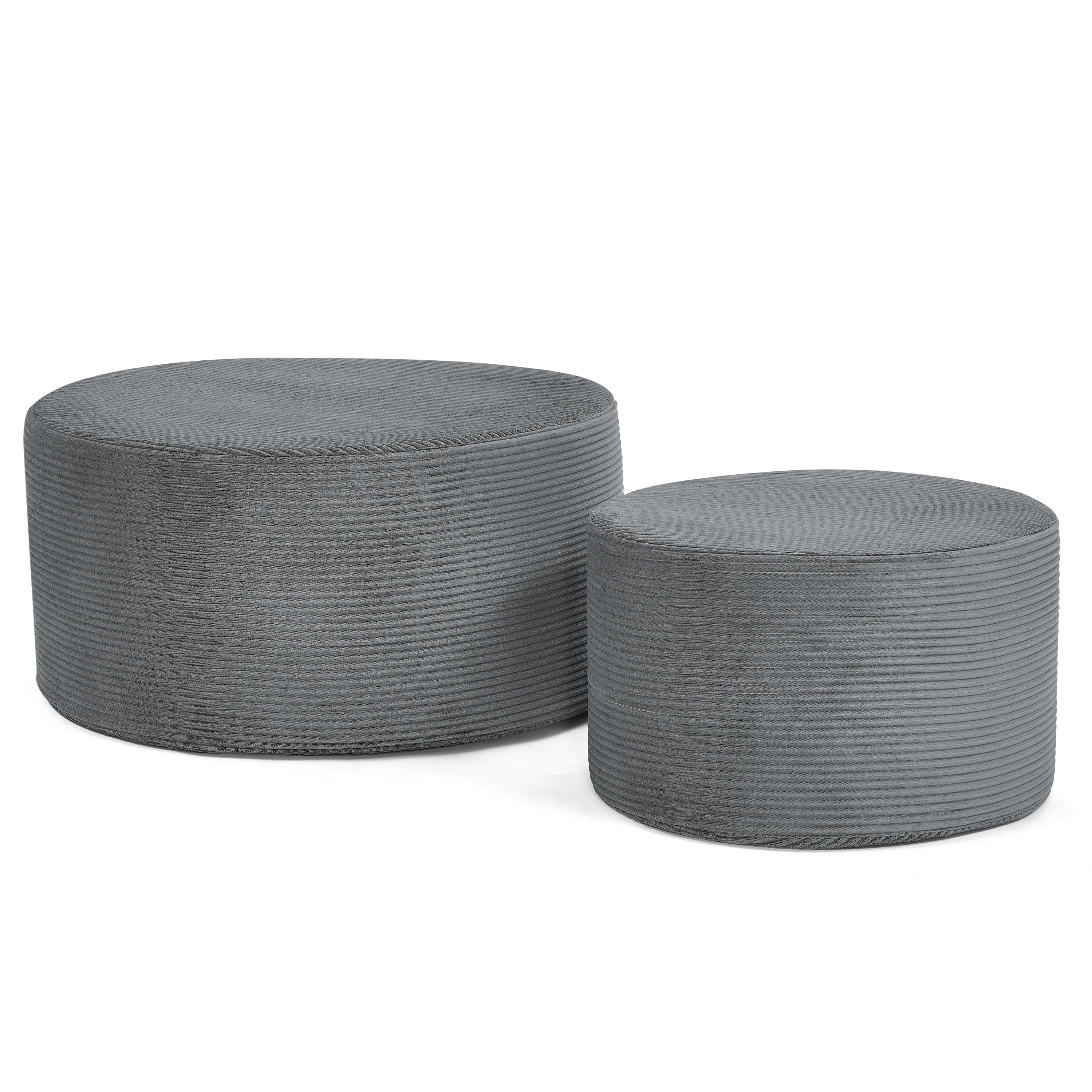 Aukfa 2-Piece Round Ottoman Set, Upholstered Coffee Table & Nesting Footrest Stools for Living Room, Bedroom, Gray