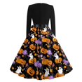 thumbnail image 5 of Halloween Dresses for Women Pumpkin Spider Long Sleeve 1950s Cocktail Funny Dresses Crew Neck Hepburn Retro Cute Tea Length Dress with Belt L, 5 of 5