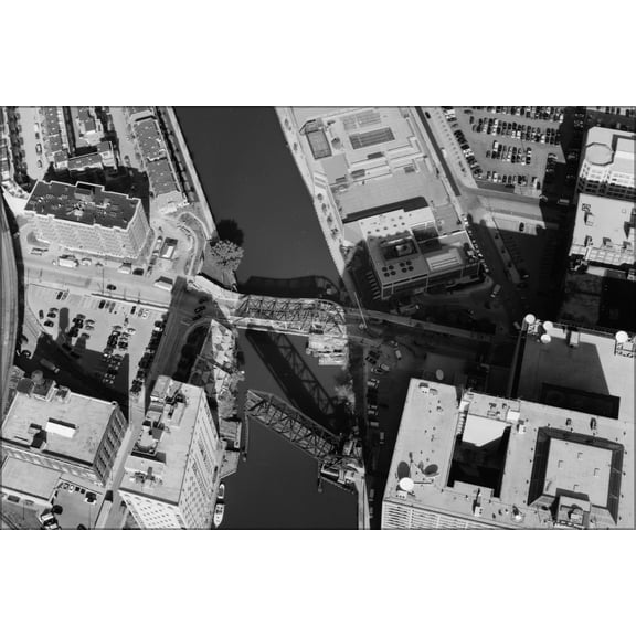 24"x36" Gallery Poster, Kinzie Street bridges, Chicago Illinois Aerial view, looking north