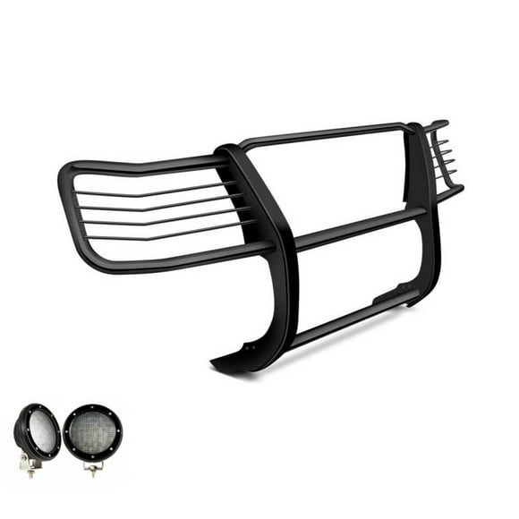 Black Horse Offroad Grille Guard 17NR28MA-PLFB Powder Coated; Black; Steel; Modular; 1-1/2 Inch Diameter; With Brush Guard; Without Skid Plate
