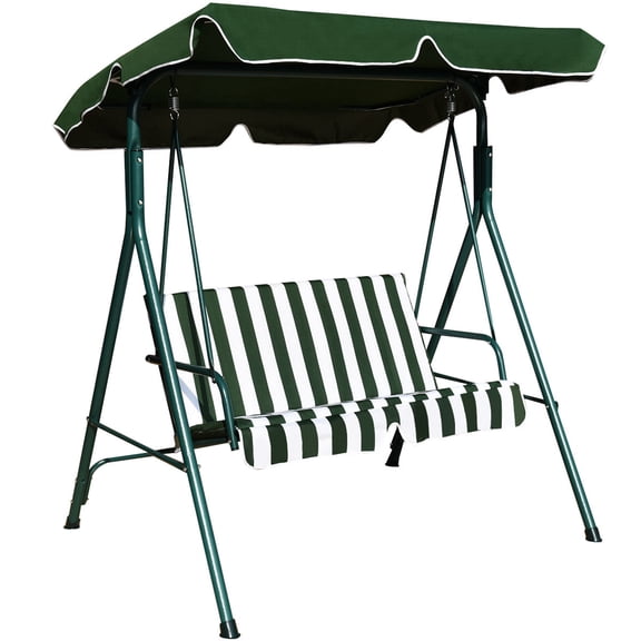 Costway Patio Canopy Swing Glider Loveseat Hammock Cushioned Steel Frame Green