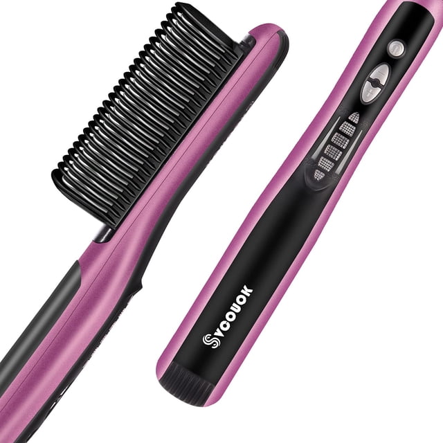 Cepillo alisador de cabello profesional Svcouok - Cepillo cerámico de calentamiento rápido con 6 ajustes de temperatura, protección antiescaldaduras y apagado automático - Cabello liso y elegante para