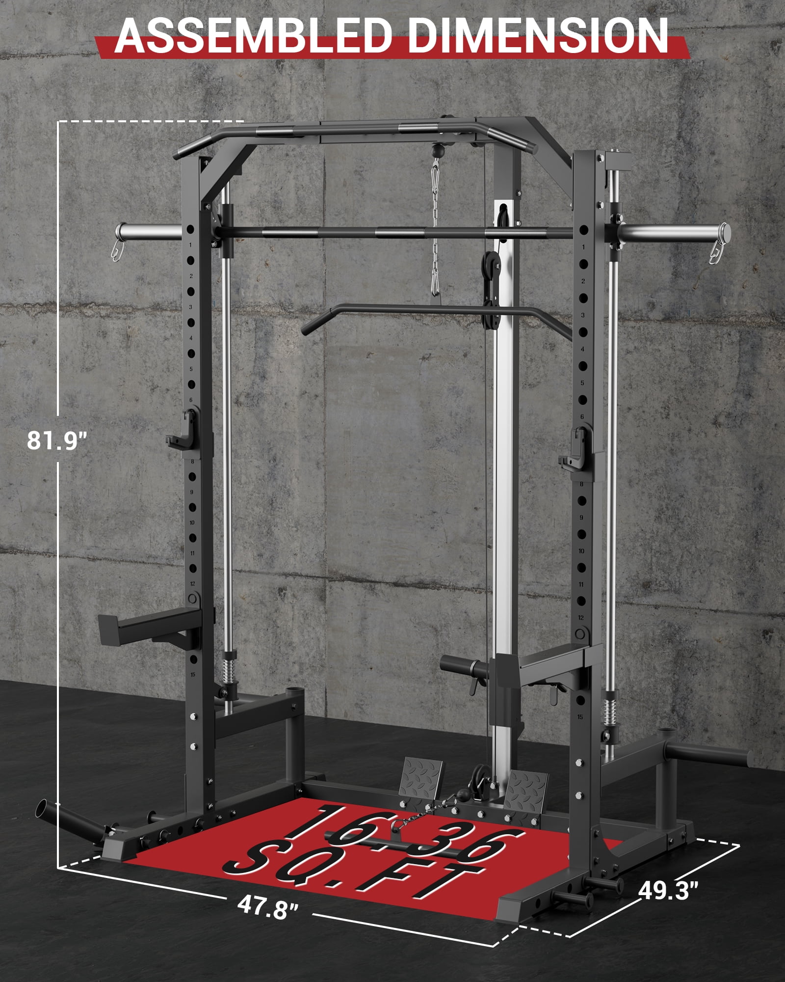 GARVEE Smith Machine with Barbell Bar,Cable System,Lat Pulldown Attachments,J Hooks, Landmine,Safety Spotter Arms,Multi-Functional Squat Rack for Home Gym