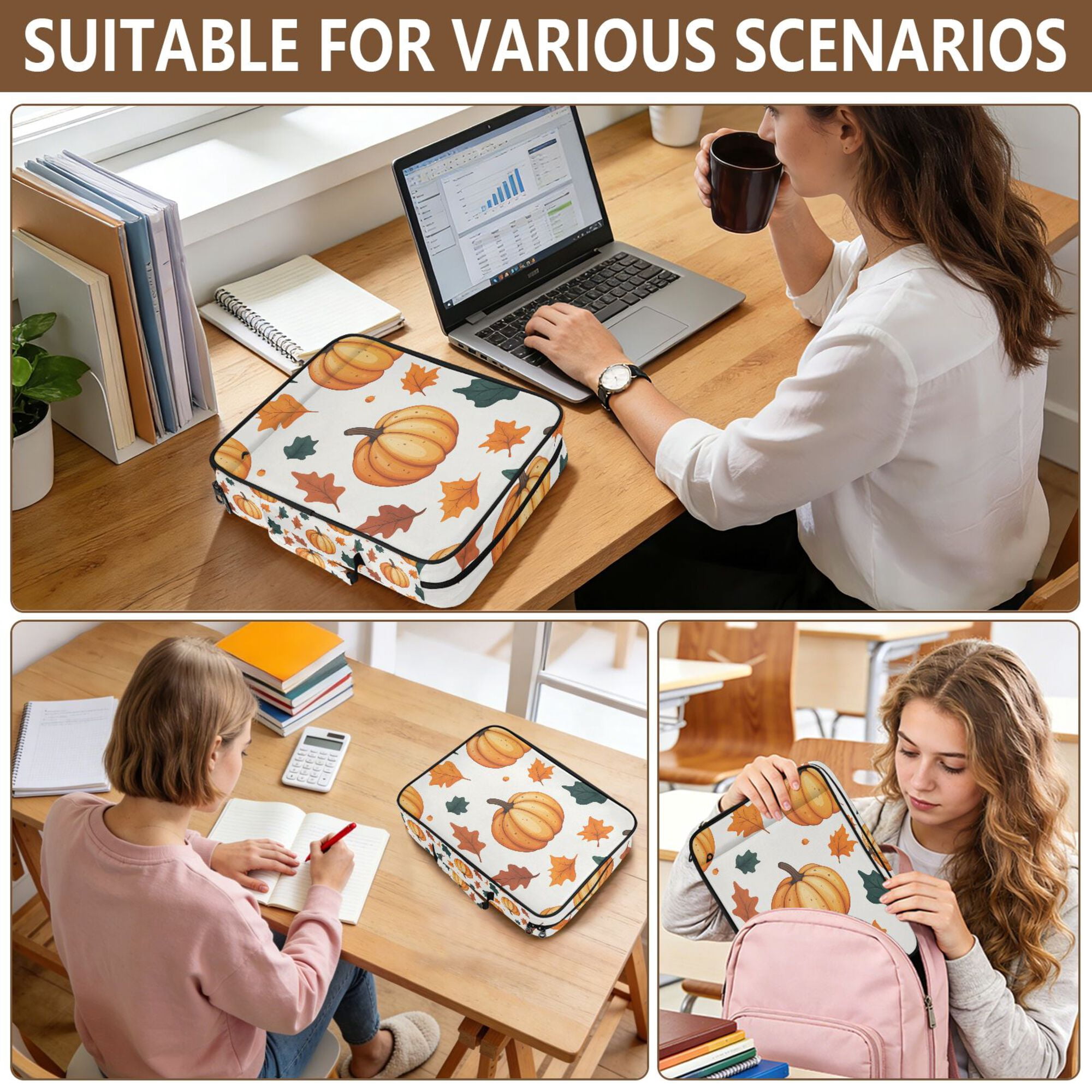 FORMRS Accordion File Folder A4 Size 7-Pocket Expanding Document Organizer Bag with 3 Ring Binder, Pumpkins Pattern