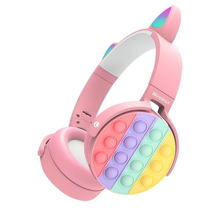 Romanda Cat Ear Headphones with Pop Fidget Toy, 5.0 Bluetooth Wireless Headphones for Kids, Noise Cancelling Headphones for Kids - Pink
