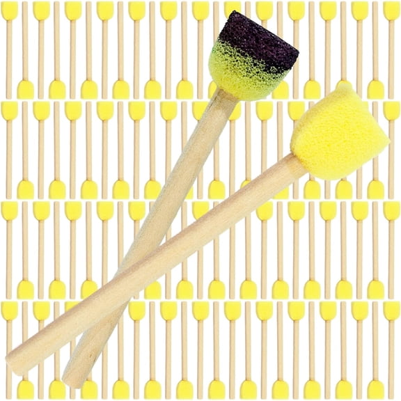 100 Pcs Round Sponges Foam Brush Set Paint Sponge Brushes with Wooden Handle for DIY Painting Crafts