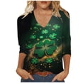 thumbnail image 3 of TaTaai Women's St. Patrick's Day Printed T-Shirt V-Neck 3/4 Sleeve Loose Fit Casual Top Irish Festival Design Spring Holiday Blouse Gift, 3 of 5