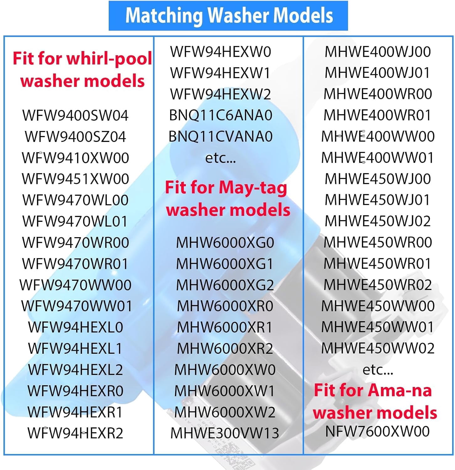 W10289387 Front Load Clothes Washer Water Valve Replaces AP6018779, W10289387, PS11752082, WPW10289387 Compatible with May-tag, Whirl-pool, Ama-na Washer Water Valve WFW9400SW04 WFW9400SZ04