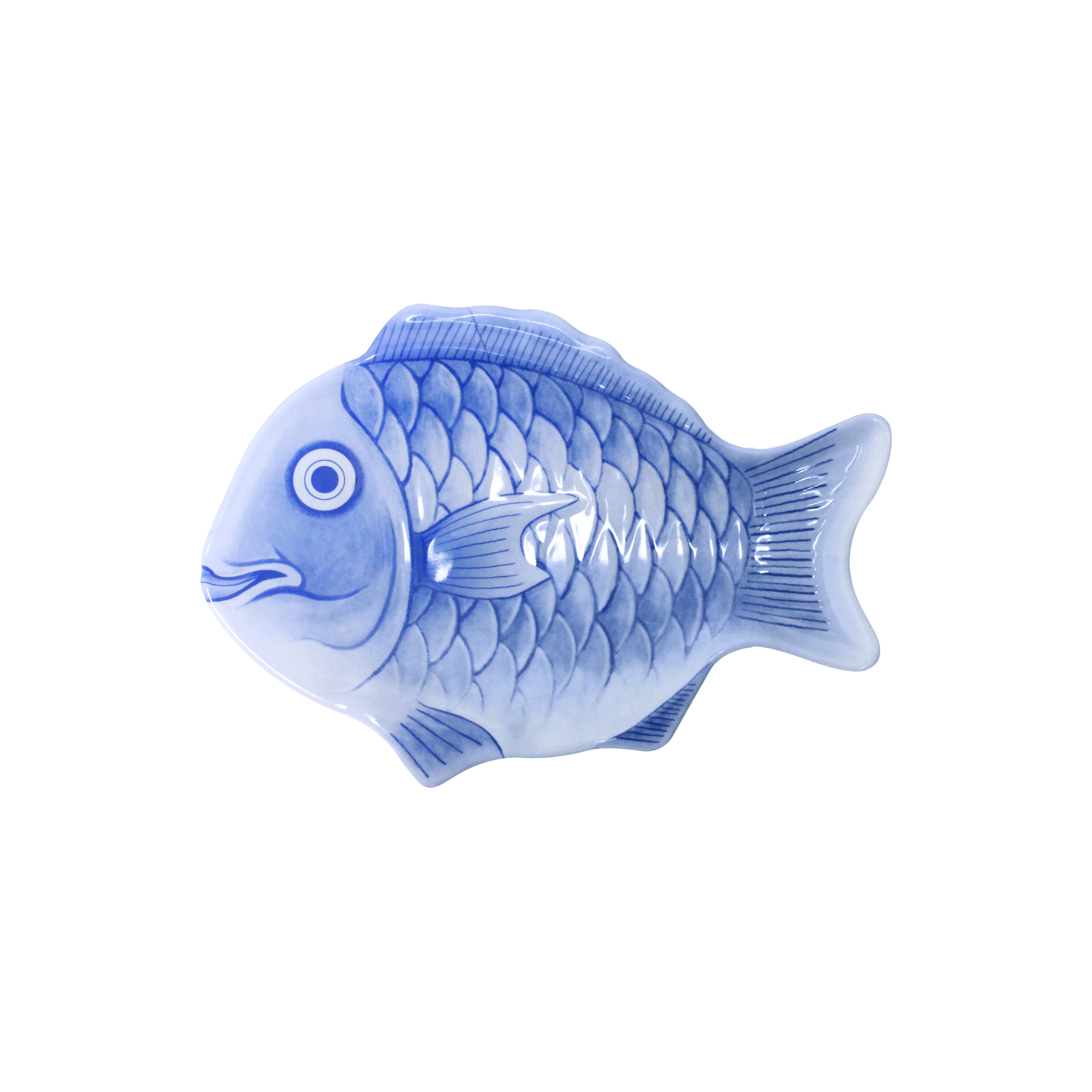 Excellante Fish platter melamine dinnerware collection 10" fish shape melamine platter, blue