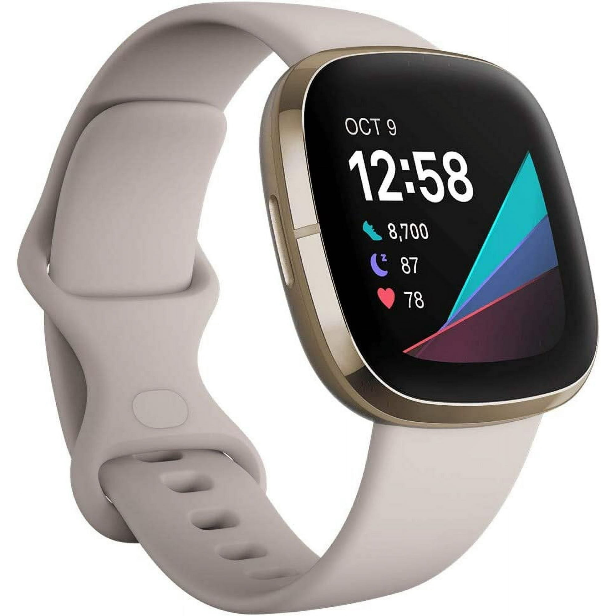 Fitbit Sense Advanced Smartwatch with Tools for Heart Health Stress Management Skin Temperature Trends White Gold One Size S L Bands Included