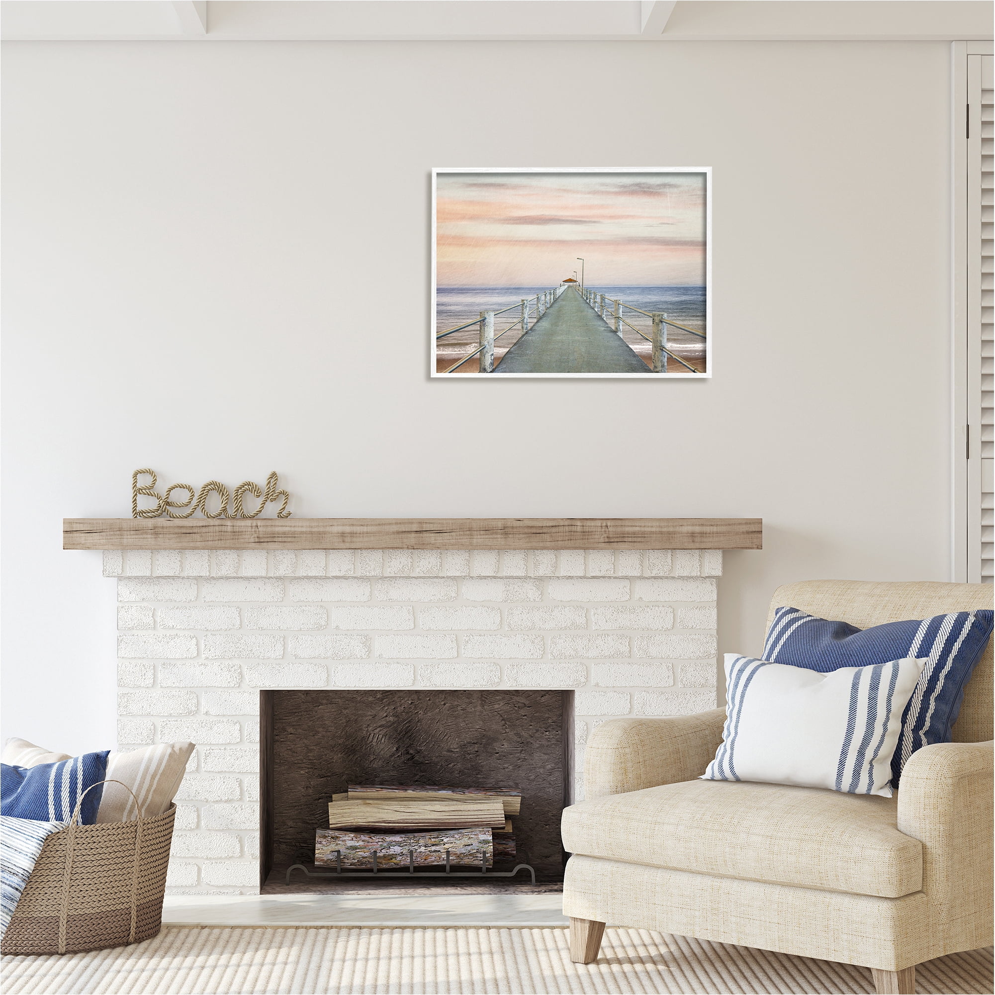 Stupell Industries Nautical Pier Walkway Landscape Painting White Framed Art Print Wall Art, 30 x 24