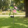 thumbnail image 4 of Lámpara de jardín solar de loto, decoración exterior para paisaje con tres cabezas de flor de luz suave, diseño de plástico impermeable tipo enchufe., 4 of 7