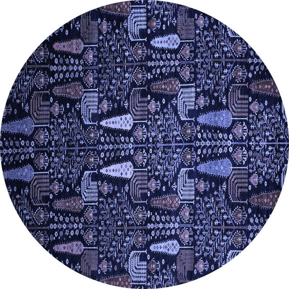 Ahgly Company Indoor Round Abstract Blue Modern Area Rugs, 7' Round