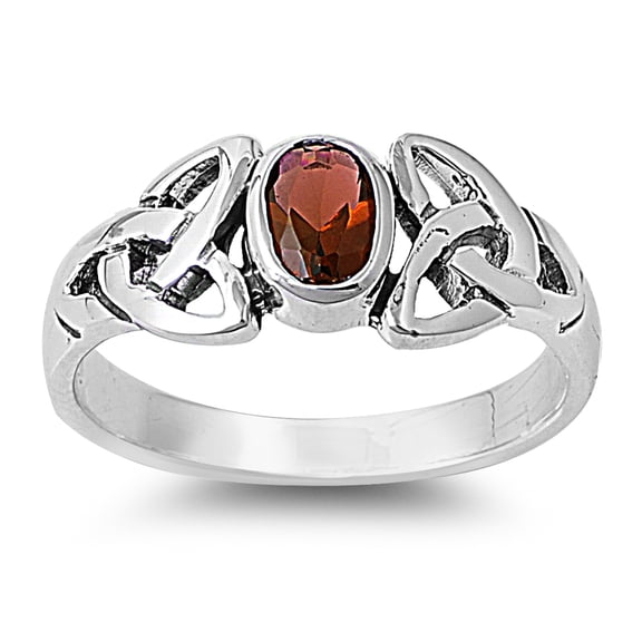 Wicca Pagan Triquetra Simulated Garnet Cubic Zirconia Ring Sterling Silver 925