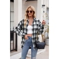 thumbnail image 2 of XCHQRTI Plaid Pocket Shirt for Women Lapel Button Down Blouse Casual Long Sleeve Tops, 2 of 6
