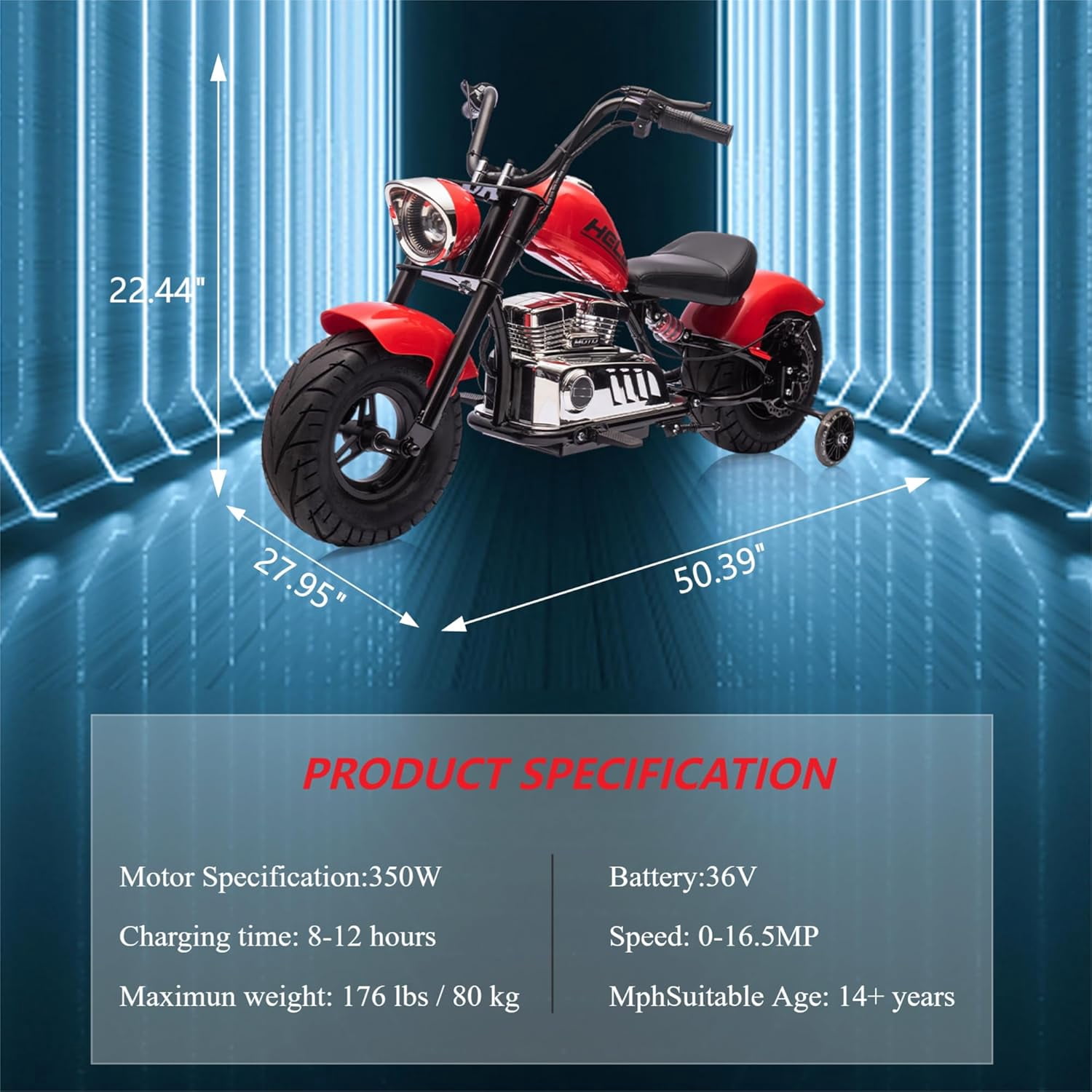 Rugerasy 36V 350W Ride On Off-Road Motorcycle,Electric Dirt Bike for Teens,Fast Speed 16.5mph with Music,Spring Suspension,Led Light,Red