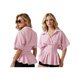 thumbnail image 2 of Blusas de verano para mujer, de manga corta, con cuello de solapa, estampado de rayas, abotonadas, con volantes plisados., 2 of 9