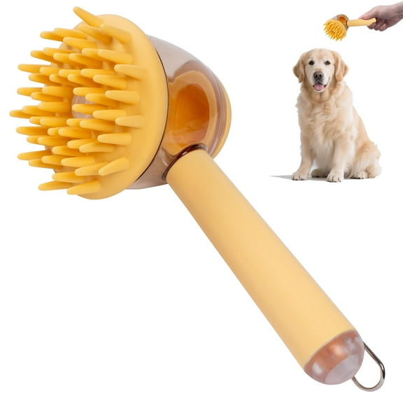 Ftwujt 3-in-1 Dog Bath Massage Brush, Pet Deshedding Brush, Pet Bath Brush for Dogs & Cats | Shower Massage Brush, Deshedding Comb & Lathering Tool | Anti-Frizz Grooming Brush for Bath Time (Yellow)