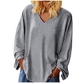 thumbnail image 2 of Contemporary Women's Fashion Plus Size Women's Solid V-Neck Long Sleeved Casual Pullover Loose Blouses Shirt, 2 of 8