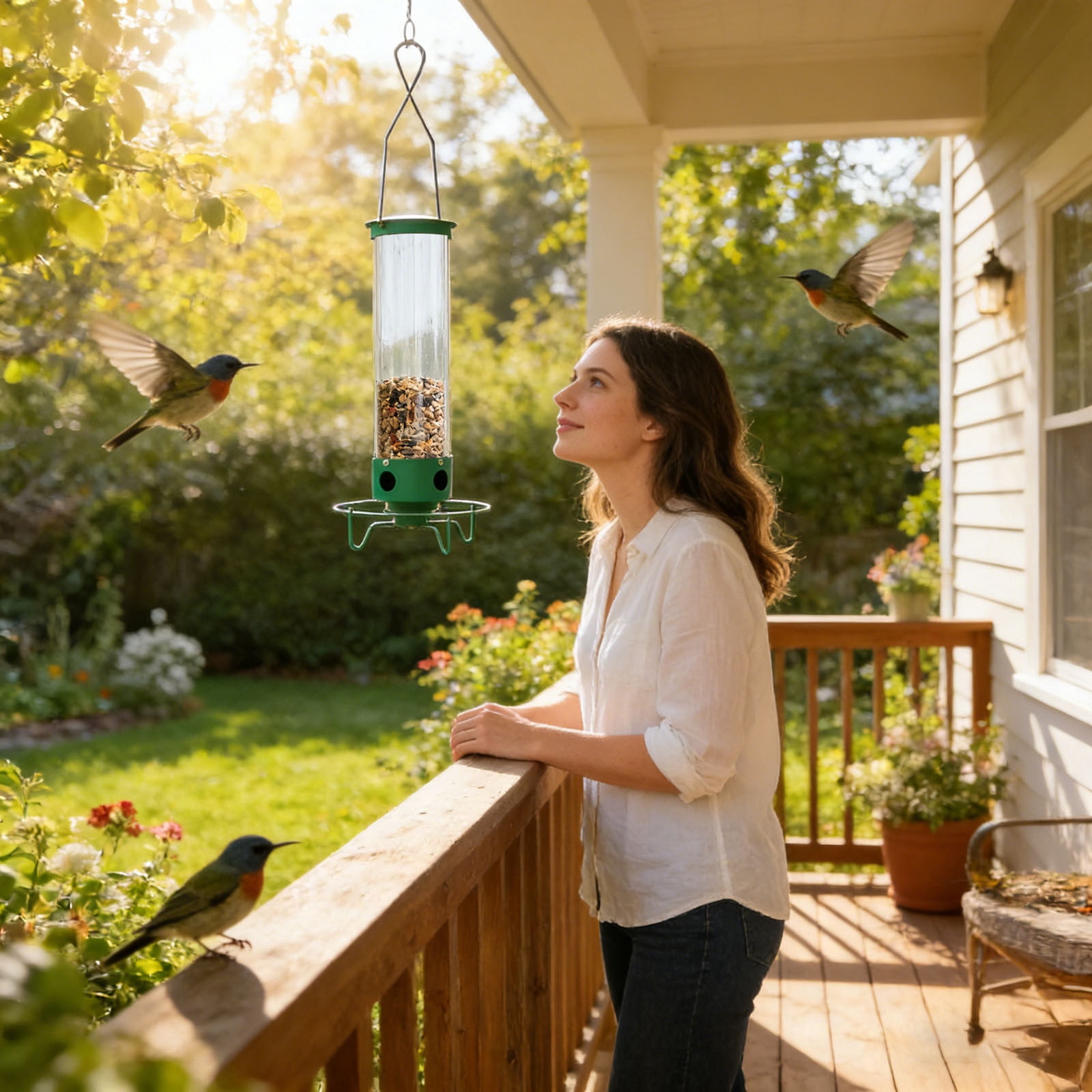 Squirrel Proof Hanging Bird Feeder Sensing Wild Bird Feeder Large Capacity Tube Bird Feeder Ideal for Garden Patio and Backyard Bird Watching
