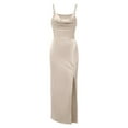 thumbnail image 1 of Women's Open Back Split Thigh Drawstring Ruched Front Long Halter Dress,,S,, 1 of 6