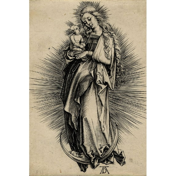 24x36 gallery poster, Virgin and Child Standing on a Crescent Moon by Albrecht Durer