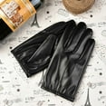 thumbnail image 2 of dianhelloya Men Gloves Solid Color Full Finger Thickened Plush Lining Faux Leather Coldproof Riding Driving Gloves Cycling Supplies 1 Pair Black, 2 of 7