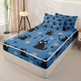 thumbnail image 3 of Manfei Cartoon Cat Zipper Full Size Comforter Sets with Fitted Sheet and 2 Pillowcases, Kitten Paw Print Zipper Bedding Set, Deep Blue, Blue Reversible, 4 Pieces, 3 of 7