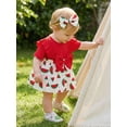 thumbnail image 5 of BemeyourBBs Newborn Baby Girls Summer Clothes Infant Baby Girls Romper Dress Ruffle Short Sleeve Watermelon Sunflower Bow Print Patchwork Bodysuit Dress with Bow Headband, 5 of 9