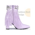 thumbnail image 3 of BLISSFUL STEP Pointed Toe Fringe Crystal Chunky Heel Ankle Boots for Women Purple 8, 3 of 6