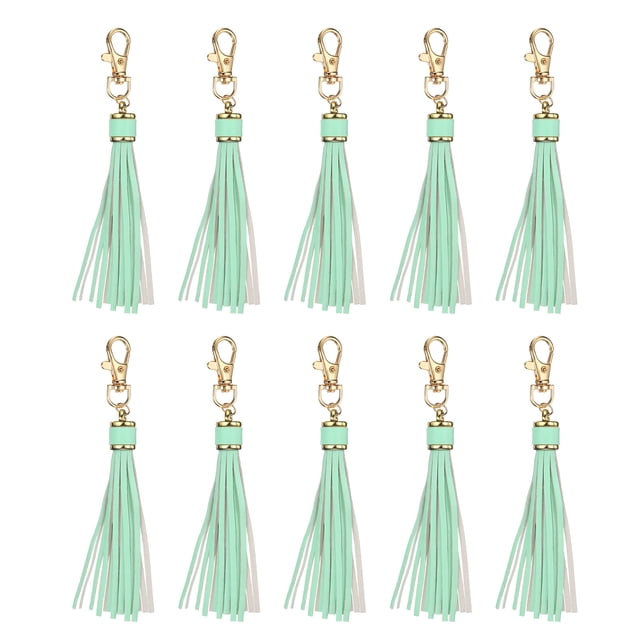 10pcs Borlas de Cuero PU, Charm de Borla de 6" con Gancho Giratorio para Hacer Joyería (Verde Claro)