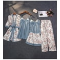 thumbnail image 1 of Pijama de seda de verano para mujer con almohadilla en el pecho, cárdigan estampado, ropa de casa fina de cinco piezas de seda, 1 of 6