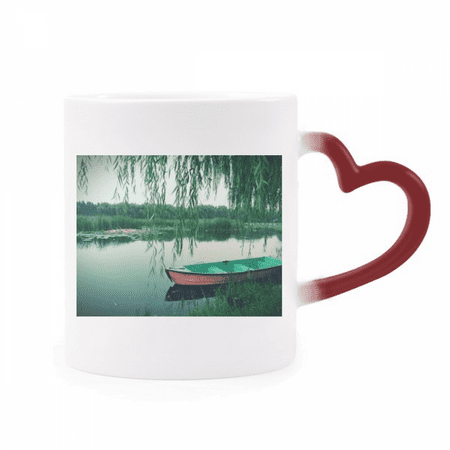 

Willow Boat Lake Photography Heat Sensitive Mug Red Color Changing Stoneware Cup
