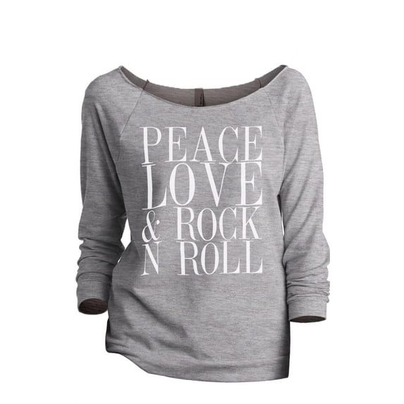 Thread Tank Peace Love And Rock n Roll Women's Slouchy 3/4 Sleeves Raglan Sweatshirt Sport Grey Small