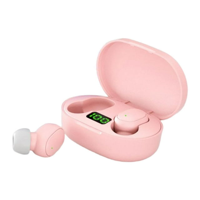 Auriculares inalámbricos Bluetooth con estuche de carga y micrófono para trabajar en color rosa