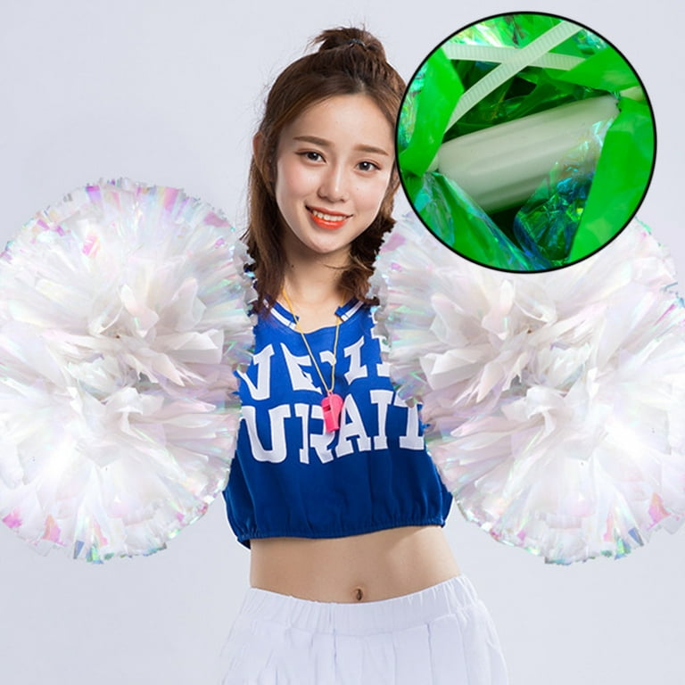 Cheerleading Pom Poms Metalic Holographic Cheerleader with Baton Handle 6  inch 1 Pair 2 Pieces (Kelly Green/Silver)