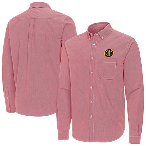 Men's Antigua Red Denver Nuggets Porter Woven Long Sleeve Button-Down Shirt