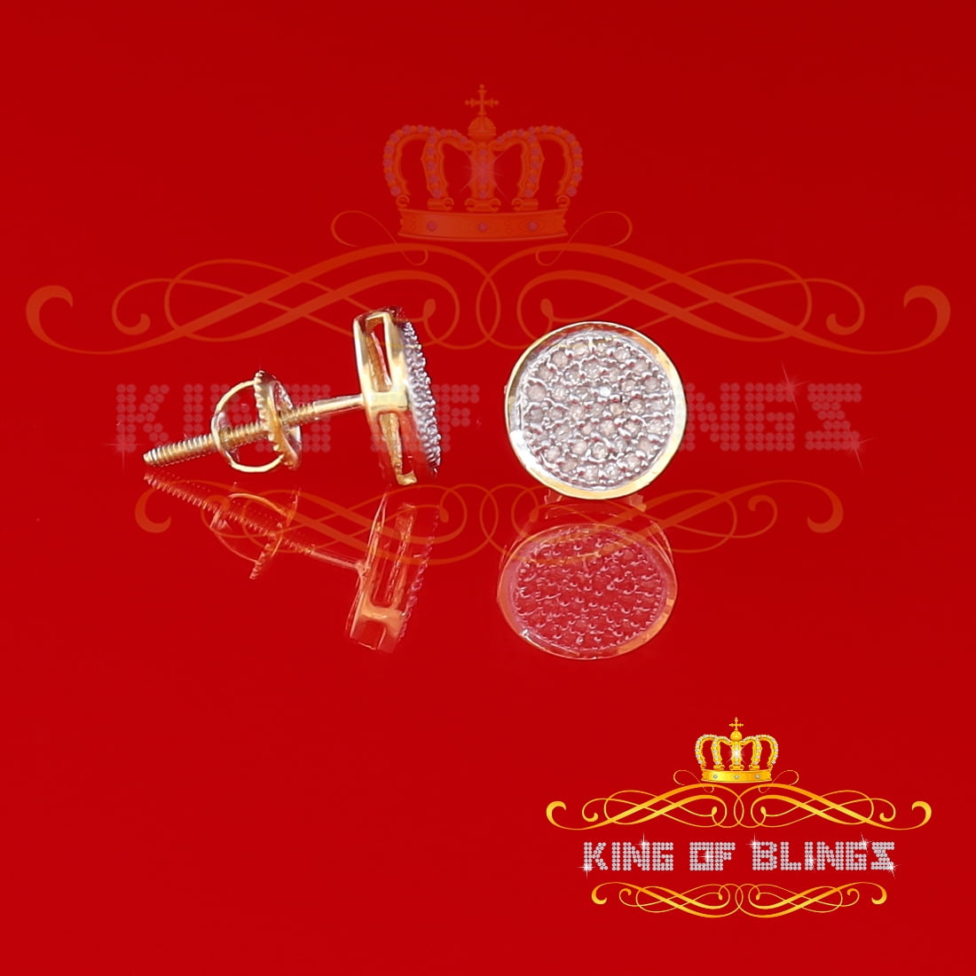 King of Bling's 925 Yellow Silver Hip Hop 0.15ct Diamond For Men's & Women's Round Stud Earrings