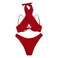 thumbnail image 6 of Women's Bikini Set Halter Neck Underwire Push Up Solid Color Sexy Two Piece Swimsuit for Beach Pool Summer Party,Red,XL, 6 of 7