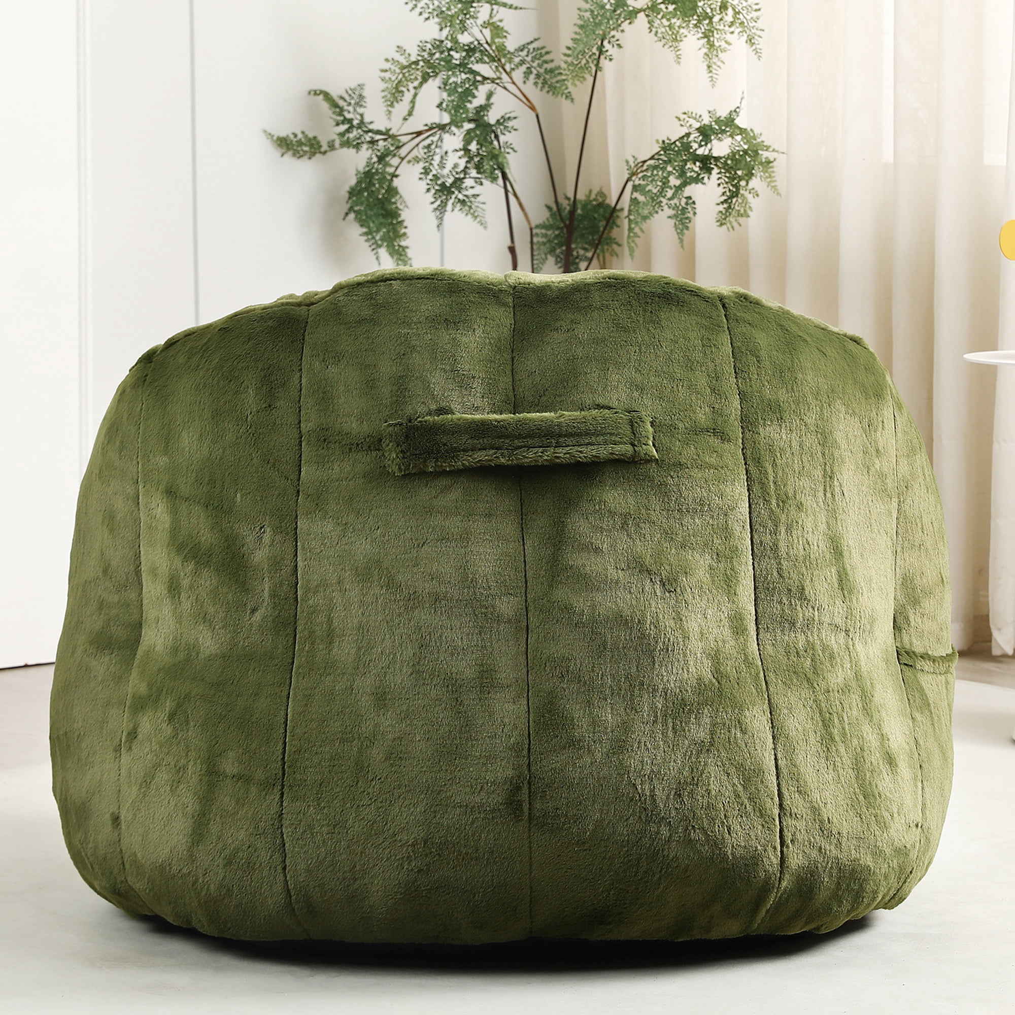 PAPROOS Oversized Bean Bag Chair for Adults, Green Faux Fur Memory Foam Bean Bag Sofa, Pre-Filled Comfy Lazy Sofa Chair with Removable Cover for Living Room Bedroom Dorm
